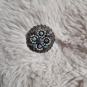 Vintage Brooch Filigree Ornate Blue Stone Artsy Indie Victorian Regency ✨️💫